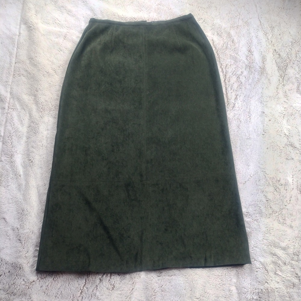 Norton McNaughton Midi Skirt Women's 6 Olive Green Faux Suede Stretch - Picture 1 of 8